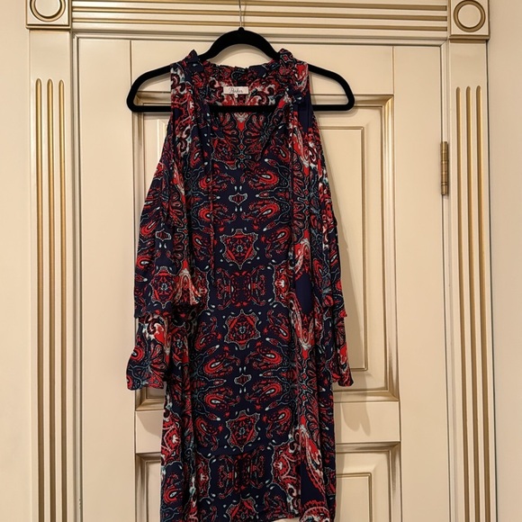 Parker Anastasia Cold-Shoulder Silk Shift Dress, Bandana Sz M - Picture 13 of 16